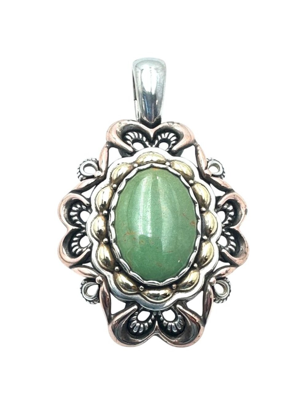Carolyn Pollack Copper Brass Sterling Silver Green Gemstone Pendant 2.5"